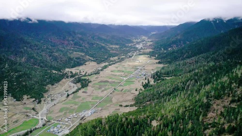 Aerial landscape of a rural scenery in Lulang Town, Nyingchi, Tibet photo