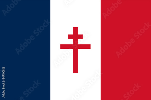 Flag of Free France vector illustration isolated, during occupation from 1940. to 1944. Second World War movement against Germany occupation in Europe. Liberty symbol from French people in WW2.