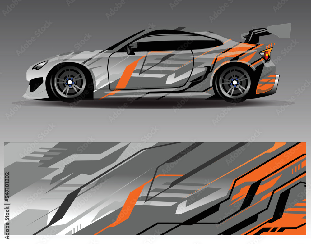 Car wrap design vector. Graphic abstract stripe racing background kit designs for wrap vehicle race car rally adventure and livery Car wrap design vector. Graphic abstract stripe racing background kit designs for wrap vehicle race car rally adventure and livery