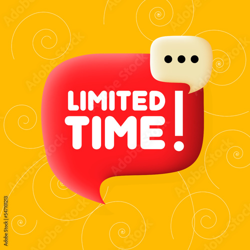 Limited time. Speech bubble with one Limited time text. Business concept. 3d illustration. Spiral background. Vector line icon for Business and Advertising