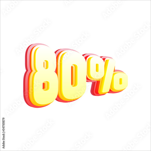80% percent, 3D number effect, yellow and red text effect for sale banners