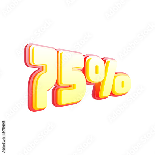 75% percent, 3D number effect, yellow and red text effect for sale banners