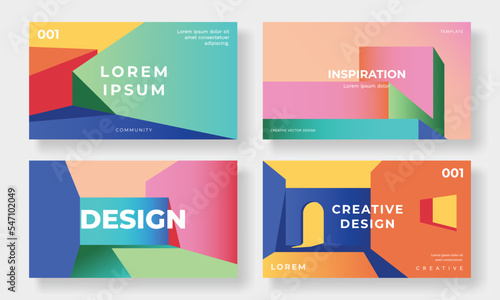 Set of colorful trendy background template design vector. Collection of creative gradient vibrant color of geometric shape background. Art design illustration for business card, cover, banner. photo