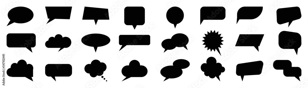 Set of black speech bubble vector on white background. Dialog, talk ...