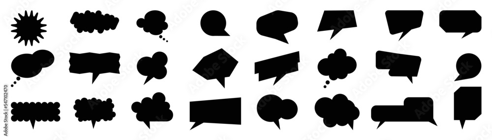 Set of black speech bubble vector on white background. Dialog, talk ...