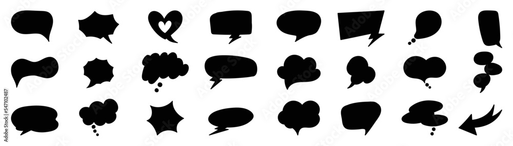 Set of black speech bubble vector on white background. Dialog, talk ...