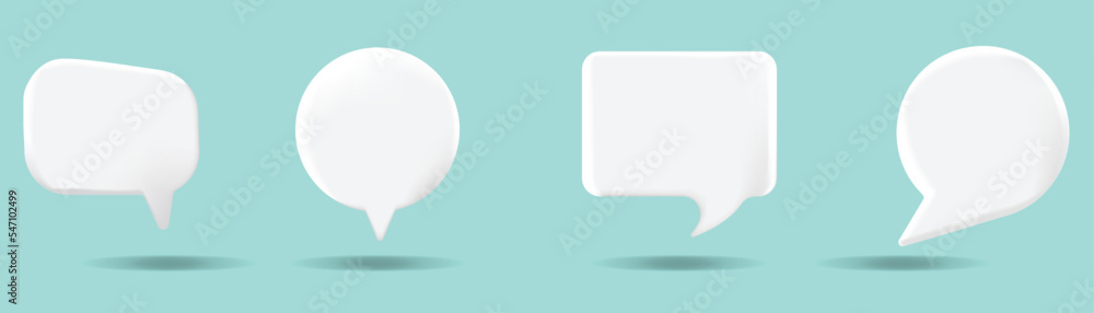 Fototapeta premium Set of realistic 3D speech bubble vector illustration. Dialog, talk, speech, think text frame vector in 3D organic shape with shadow. Design suitable for comic text, sticker, banner, chat icon. 