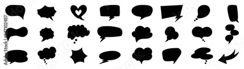 Set of black speech bubble vector on white background. Dialog, talk, speech, think, cloud, speech balloon vector in various organic shape. Design suitable for comic text, sticker, banner, chat icon. 