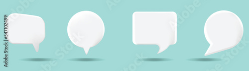 Set of realistic 3D speech bubble vector illustration. Dialog, talk, speech, think text frame vector in 3D organic shape with shadow. Design suitable for comic text, sticker, banner, chat icon. 