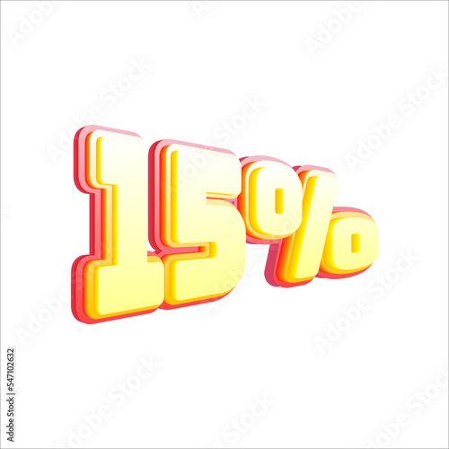 15% percent, 3D number effect, yellow and red text effect for sale banners