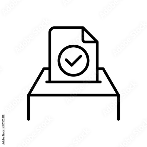 Polling station set icon. Pen, tick, vote, referendum, petition, election, vote, victory, debate, will, politics. Voting concept. Vector black line icon on a white background