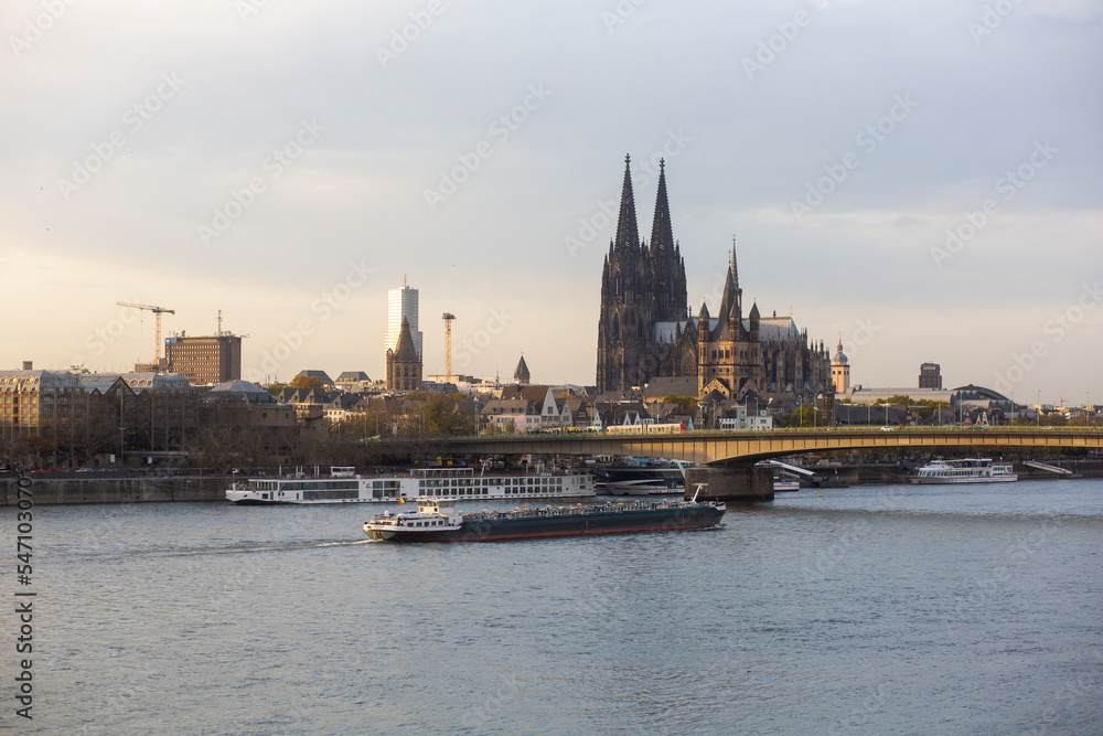 A view of the city of Cologne and the River Rhine.