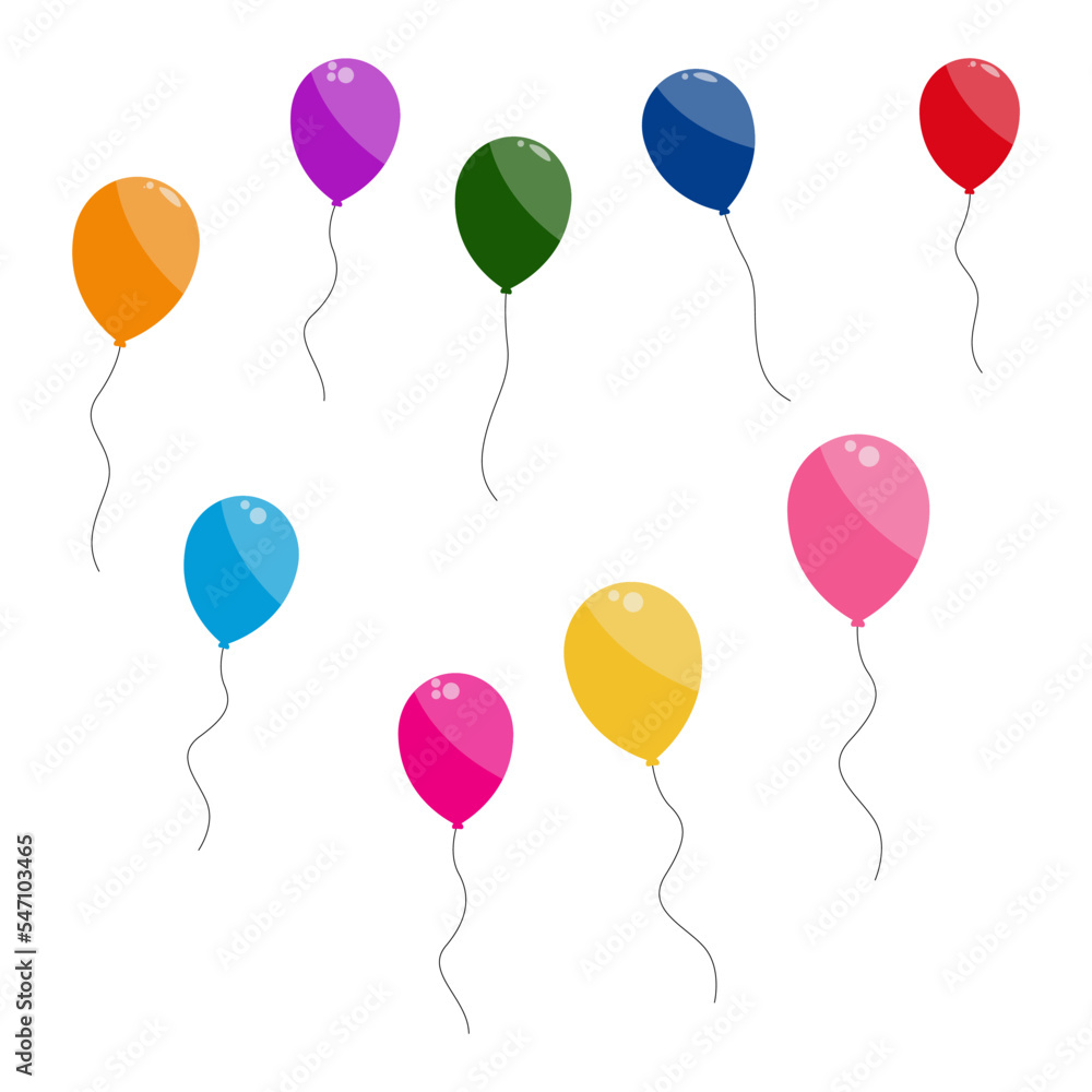Helium balloon collection set. Flying air balls. Party decoration, happy birthday, holiday and event. Vector illustration. EPS 10.