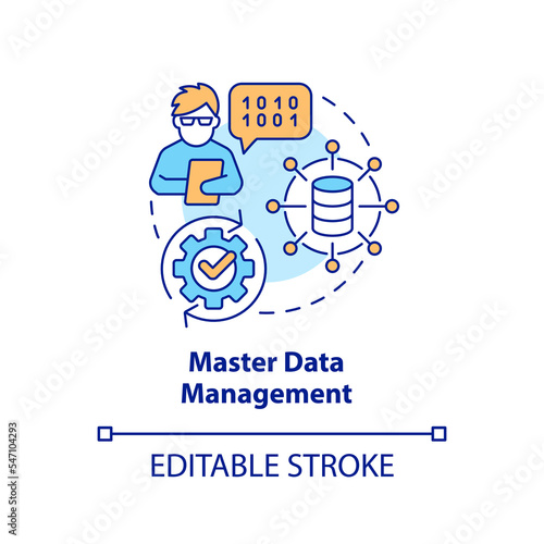 Master data management concept icon. Information technology. Business intelligence abstract idea thin line illustration. Isolated outline drawing. Editable stroke. Arial, Myriad Pro-Bold fonts used