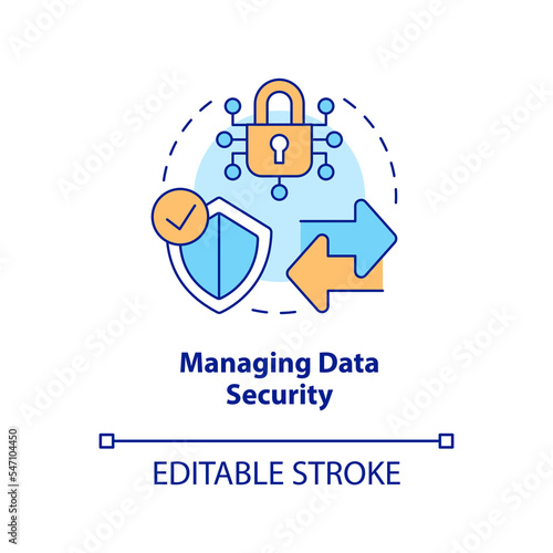 Managing data security concept icon. Information governance encryption. Cybersecurity abstract idea thin line illustration. Isolated outline drawing. Editable stroke. Arial, Myriad Pro-Bold fonts used