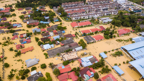 Konstfotografi Aerial view of Dengkil district from flooding that causes damage of the infrastructure and housing area