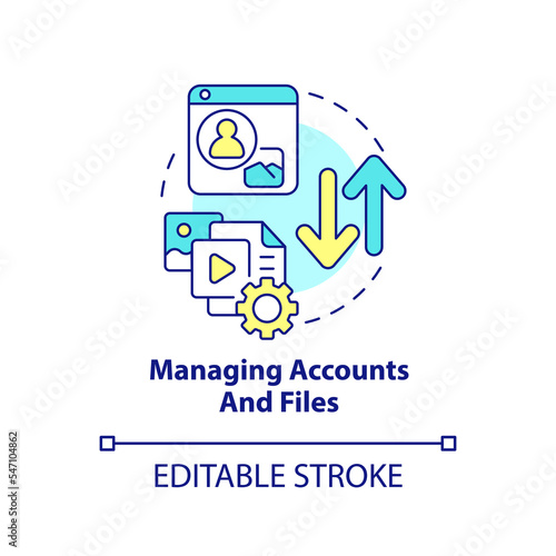 Managing accounts and files concept icon. Company records. Organize digital data abstract idea thin line illustration. Isolated outline drawing. Editable stroke. Arial, Myriad Pro-Bold fonts used
