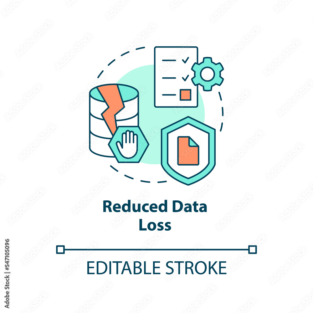 Reduced data loss concept icon. Improve information storage. Reliable database abstract idea thin line illustration. Isolated outline drawing. Editable stroke. Arial, Myriad Pro-Bold fonts used Reduced data loss concept icon. Improve information storage. Reliable database abstract idea thin line illustration. Isolated outline drawing. Editable stroke. Arial, Myriad Pro-Bold fonts used