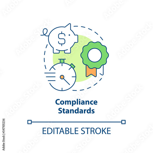 Compliance standards concept icon. Benefit of data management system. Relevant aims abstract idea thin line illustration. Isolated outline drawing. Editable stroke. Arial, Myriad Pro-Bold fonts used