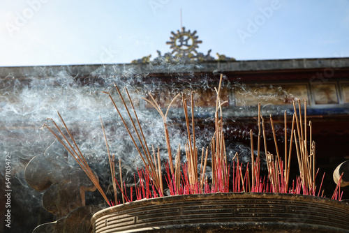 incense smoke in buddhist temple vietnam