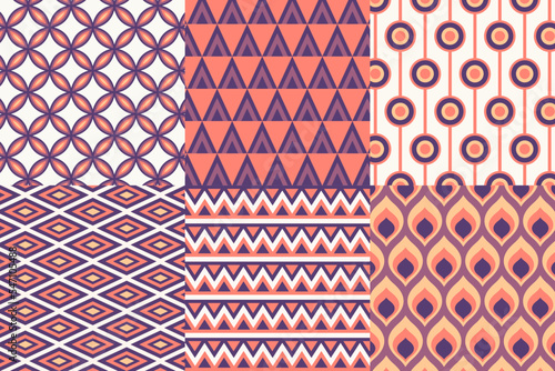 Set of seamless pattern in retro style. Abstract texture decorative 50`s, 60's, 70's style. Can be used for fabric, wallpaper, textile, wall decoration. Vector illustration