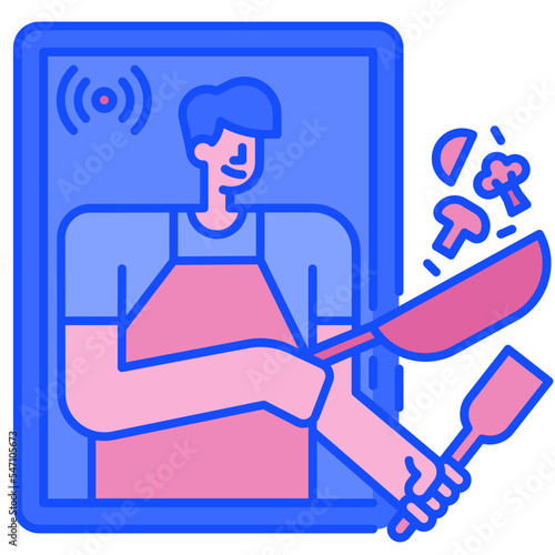 online cooking blue line icon
