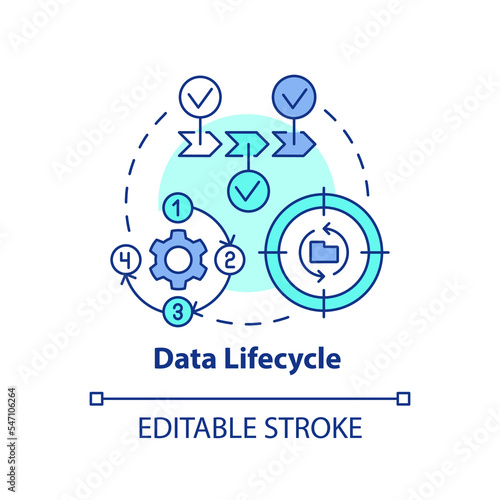 Data lifecycle concept icon. Information usage process. Business intelligence abstract idea thin line illustration. Isolated outline drawing. Editable stroke. Arial, Myriad Pro-Bold fonts used