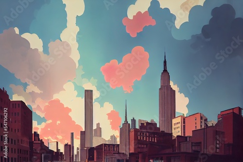 New york loft style city landscape with skyscrapers illustration 