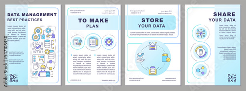 Data governance best practices blue brochure template. Leaflet design with linear icons. Editable 4 vector layouts for presentation, annual reports. Arial, Myriad Pro-Regular fonts used