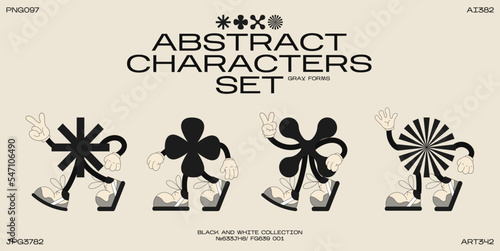 set of retro cartoon stickers with funny comic characters, gloved hands. Modern illustration with cute comic characters. Hand drawn doodles of comic characters. Set in modern cartoon style