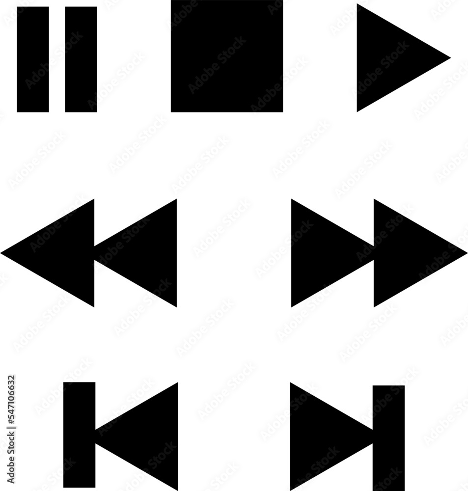 Player buttons, vector. Play, stop, pause, rewind. Black buttons. Player buttons, vector. Play, stop, pause, rewind. Black buttons.