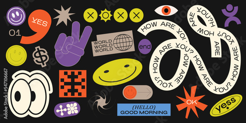 Collection of various patches, labels, tags, stickers, stamps for shopping and packaging. discounts, new collection. Vector set, trendy promo labels	
