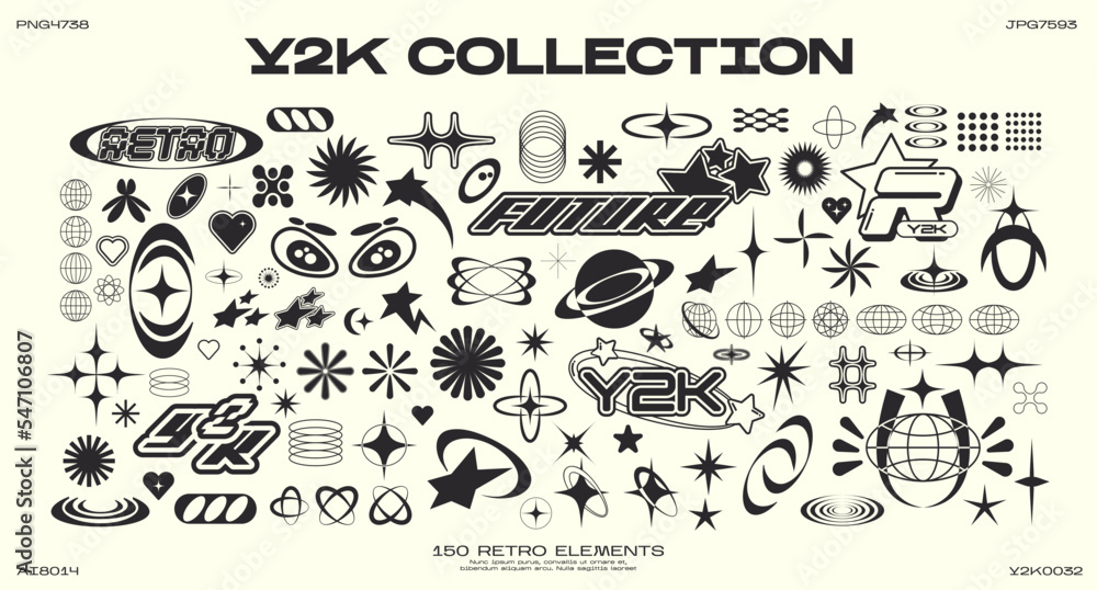 Elementos de design retro futurista y2k coleção de símbolos e objetos  geométricos gráficos abstratos