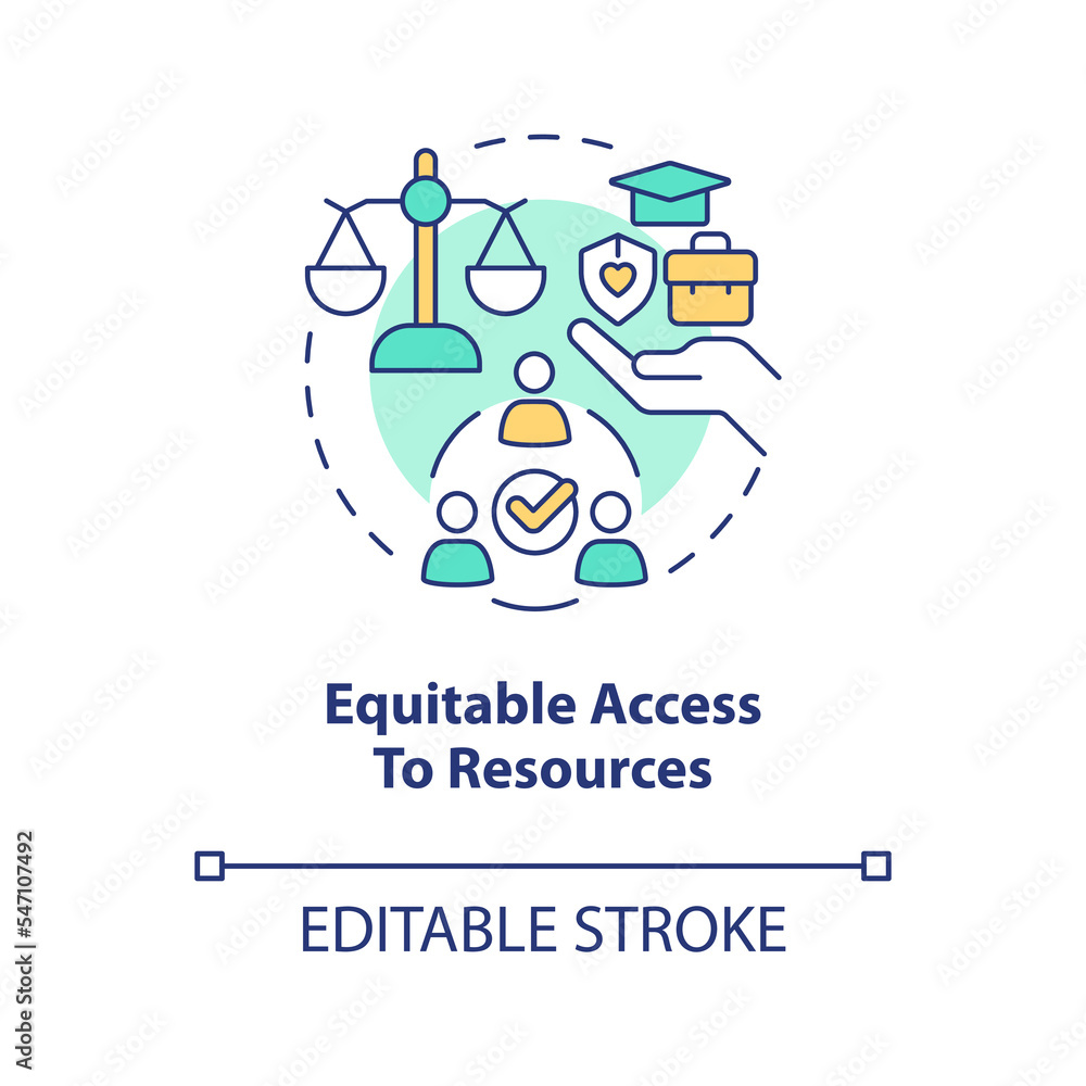 Equitable access to resources concept icon. Characteristic of inclusive development abstract idea thin line illustration. Isolated outline drawing. Editable stroke. Arial, Myriad Pro-Bold fonts used Equitable access to resources concept icon. Characteristic of inclusive development abstract idea thin line illustration. Isolated outline drawing. Editable stroke. Arial, Myriad Pro-Bold fonts used