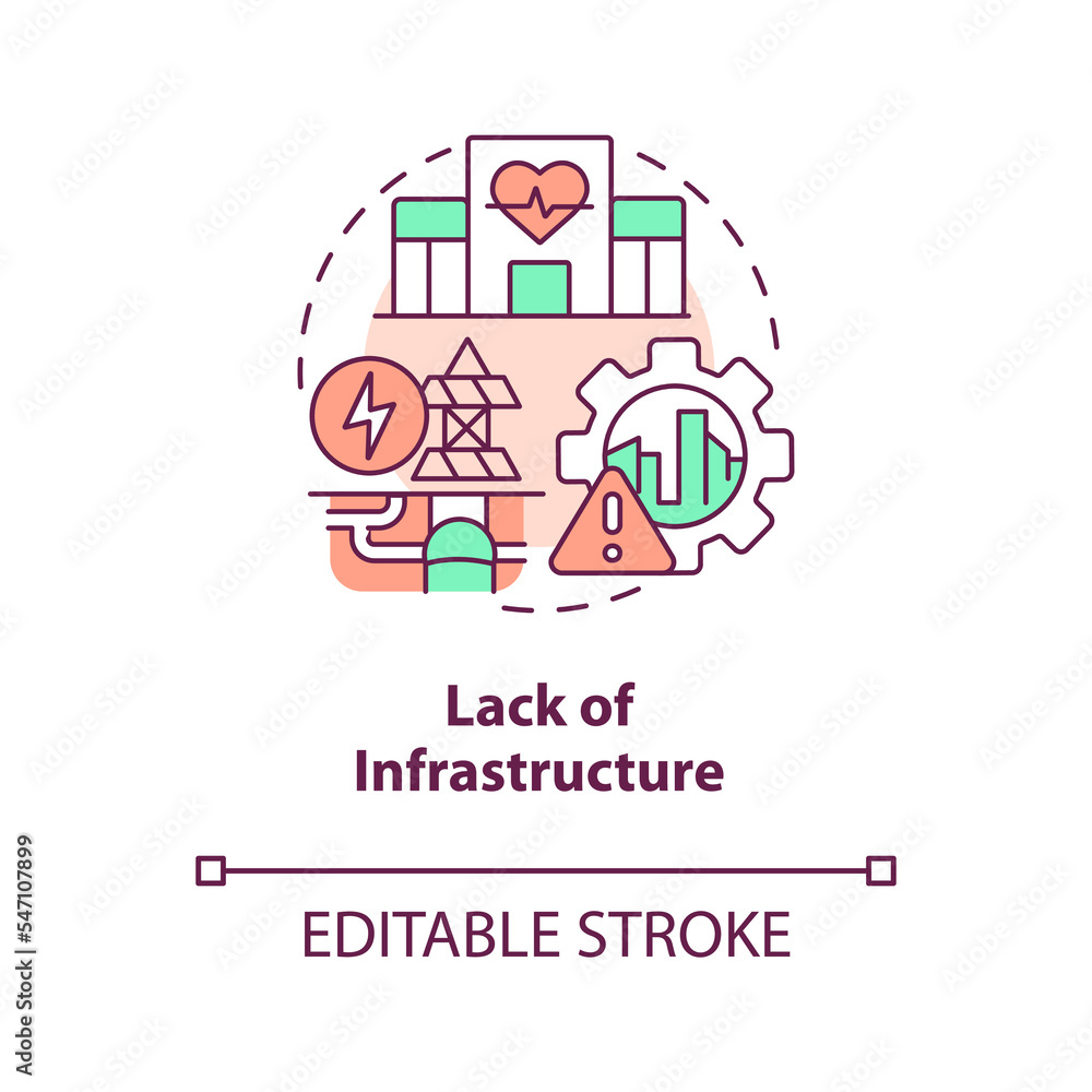 Lack of infrastructure concept icon. Challenge for inclusive economy abstract idea thin line illustration. Isolated outline drawing. Editable stroke. Arial, Myriad Pro-Bold fonts used Lack of infrastructure concept icon. Challenge for inclusive economy abstract idea thin line illustration. Isolated outline drawing. Editable stroke. Arial, Myriad Pro-Bold fonts used