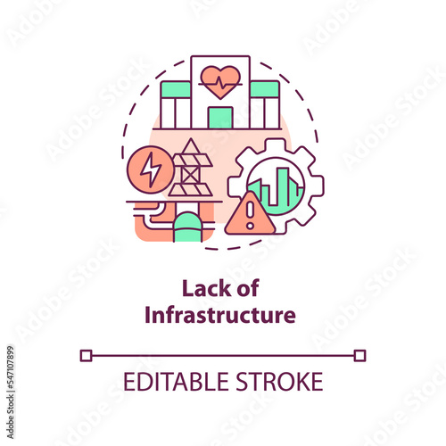 Lack of infrastructure concept icon. Challenge for inclusive economy abstract idea thin line illustration. Isolated outline drawing. Editable stroke. Arial, Myriad Pro-Bold fonts used