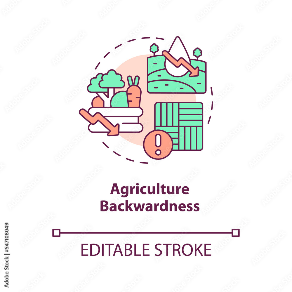 Agriculture backwardness concept icon. Challenge in achieving inclusive development abstract idea thin line illustration. Isolated outline drawing. Editable stroke. Arial, Myriad Pro-Bold fonts used