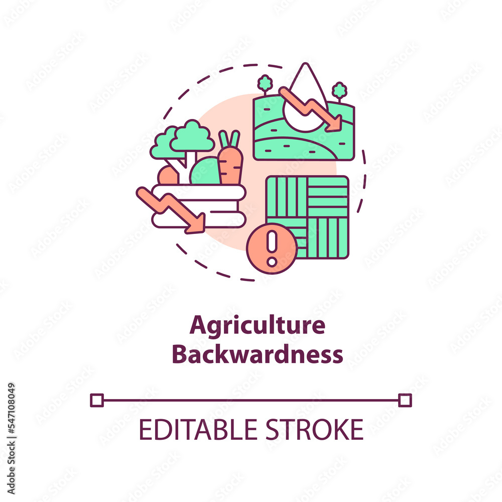 Agriculture backwardness concept icon. Challenge in achieving inclusive development abstract idea thin line illustration. Isolated outline drawing. Editable stroke. Arial, Myriad Pro-Bold fonts used Agriculture backwardness concept icon. Challenge in achieving inclusive development abstract idea thin line illustration. Isolated outline drawing. Editable stroke. Arial, Myriad Pro-Bold fonts used