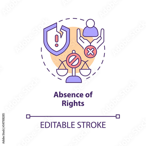 Absence of rights concept icon. Factor that contribute to contemporary slavery abstract idea thin line illustration. Isolated outline drawing. Editable stroke. Arial, Myriad Pro-Bold fonts used