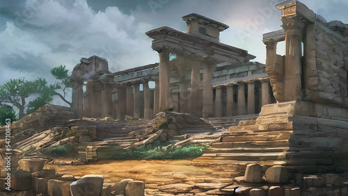 Ancient Greek Temple Illustration, with Generative AI.