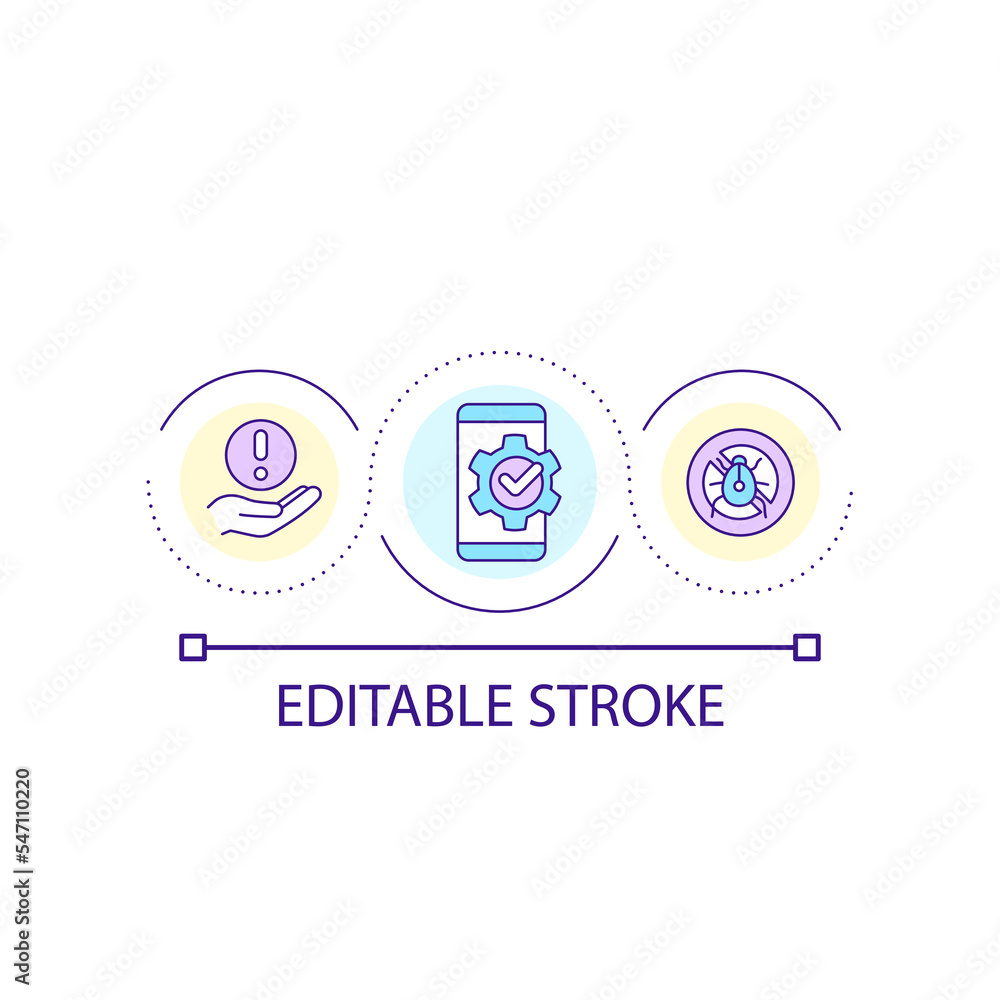 Remove digital viruses loop concept icon. Delete malware. Check phone security. Antivirus software abstract idea thin line illustration. Isolated outline drawing. Editable stroke. Arial font used