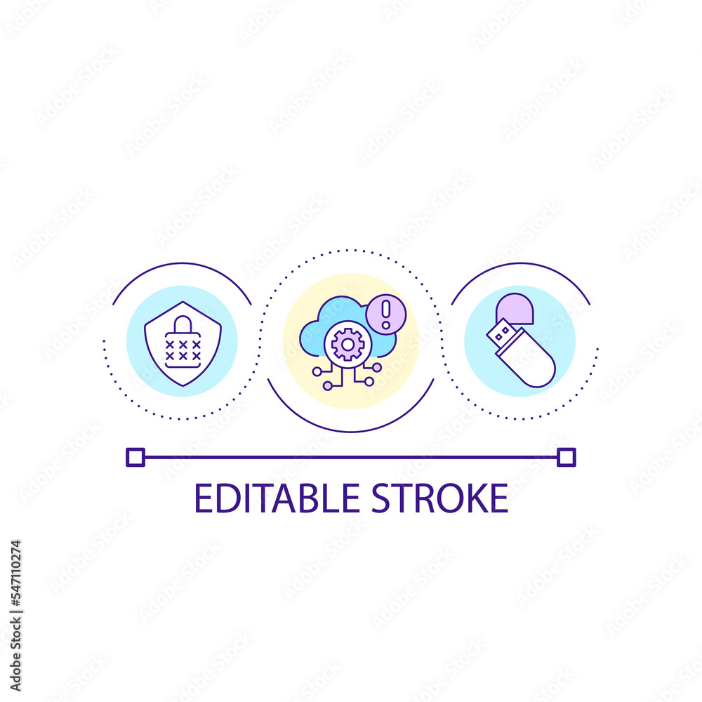 Cloud storage hazard loop concept icon. Personal data security. Prevent stolen information abstract idea thin line illustration. Isolated outline drawing. Editable stroke. Arial font used