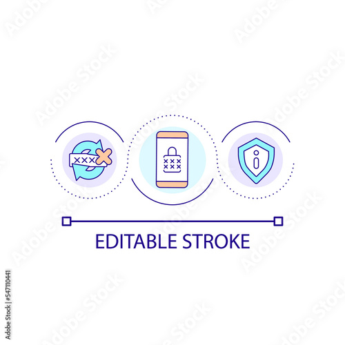 Change password loop concept icon. Reset login data. Improve smartphone security. Digital safety abstract idea thin line illustration. Isolated outline drawing. Editable stroke. Arial font used