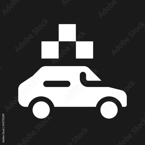 Taxi with checker dark mode glyph ui icon. Passenger vehicle order. User interface design. White silhouette symbol on black space. Solid pictogram for web, mobile. Vector isolated illustration