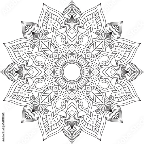 Flower Mandala. Vintage decorative elements. Oriental pattern, vector illustration. Coloring book page. Decorative little mandala flowers with leaves in the round shape on a white isolated background.