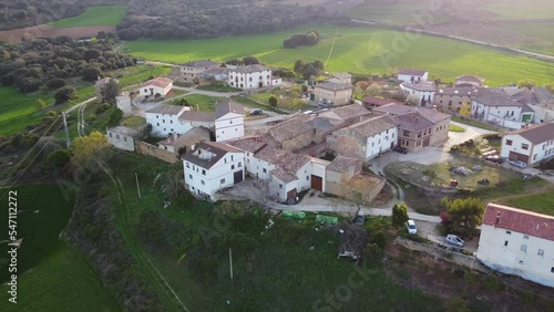 aerial view of typical spanish town in spring, located in the area of ​​tierra estella in navarra. murugarren photo