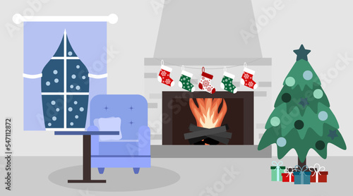 simple vector illustration fireplace with fire and sofa