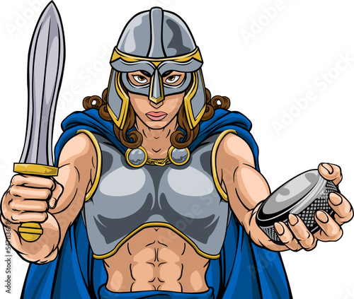 A female viking woman ice hockey sports team cartoon mascot