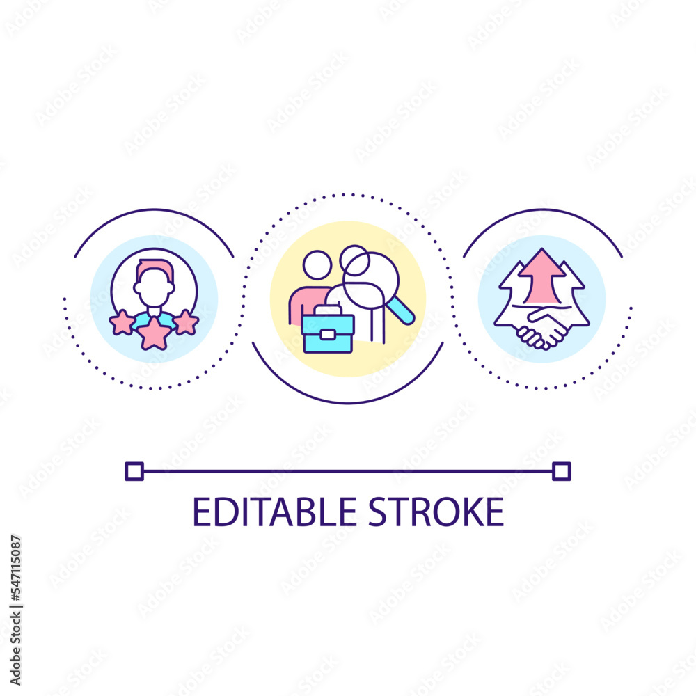 Revenue impact of high quality employees loop concept icon. Improve customer experience tip abstract idea thin line illustration. Isolated outline drawing. Editable stroke. Arial font used Revenue impact of high quality employees loop concept icon. Improve customer experience tip abstract idea thin line illustration. Isolated outline drawing. Editable stroke. Arial font used