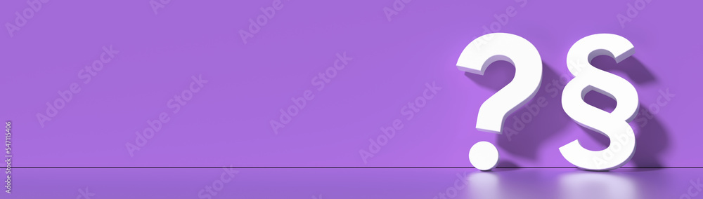 Paragraph / Section sign and Question mark standing on the floor - Symbol of Law and Justice, with lots of copy space for your individual text Paragraph / Section sign and Question mark standing on the floor - Symbol of Law and Justice, with lots of copy space for your individual text